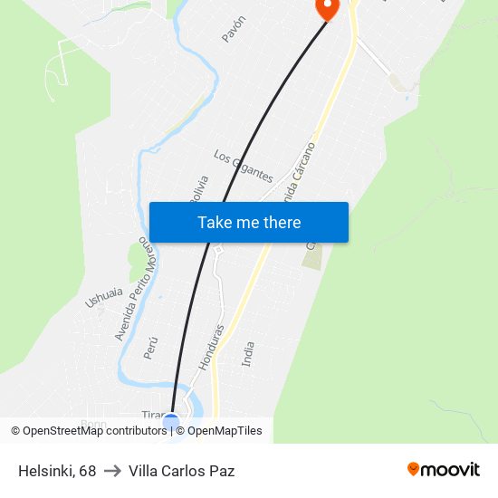 Helsinki, 68 to Villa Carlos Paz map