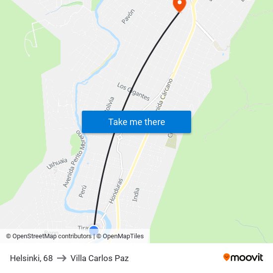 Helsinki, 68 to Villa Carlos Paz map