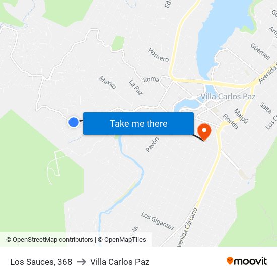 Los Sauces, 368 to Villa Carlos Paz map