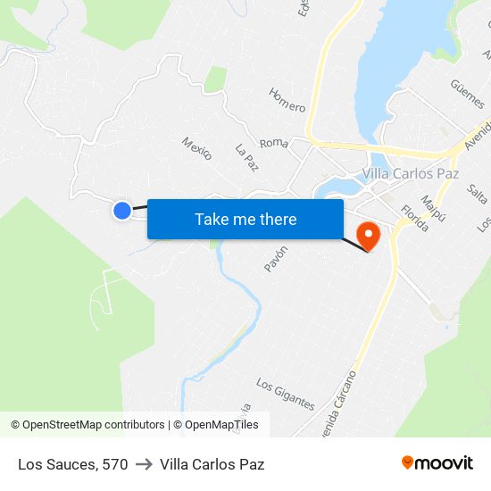 Los Sauces, 570 to Villa Carlos Paz map