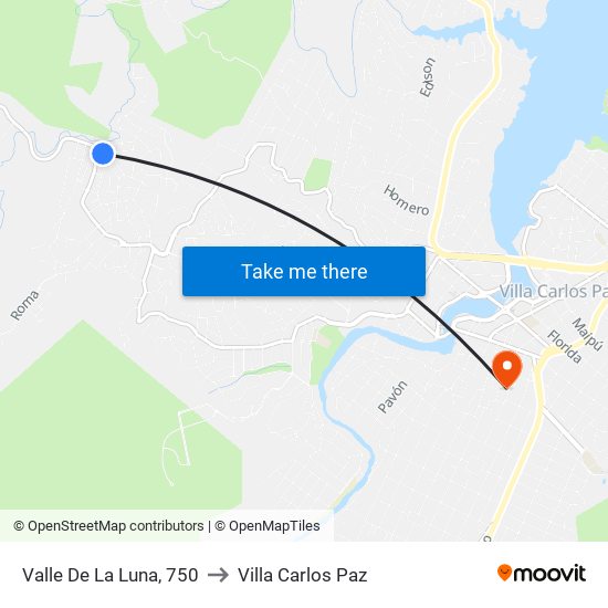 Valle De La Luna, 750 to Villa Carlos Paz map