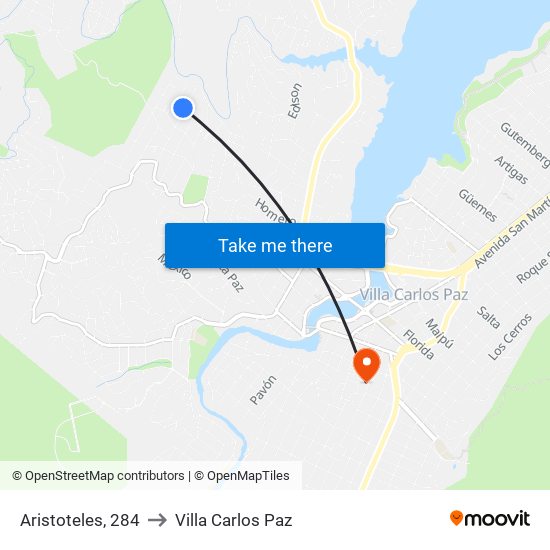 Aristoteles, 284 to Villa Carlos Paz map