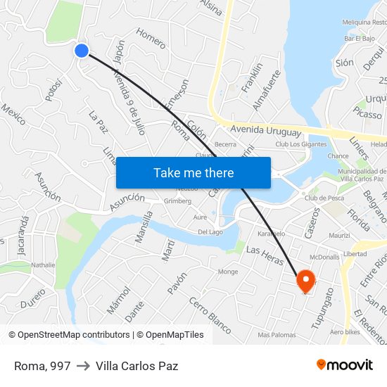 Roma, 997 to Villa Carlos Paz map