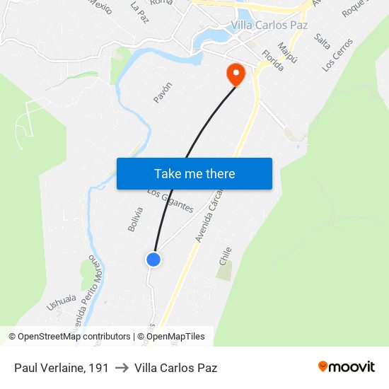 Paul Verlaine, 191 to Villa Carlos Paz map