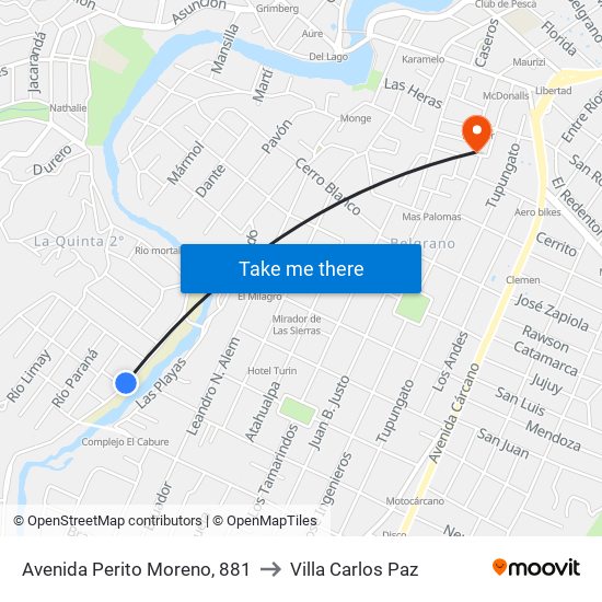 Avenida Perito Moreno, 881 to Villa Carlos Paz map