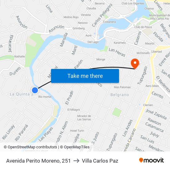 Avenida Perito Moreno, 251 to Villa Carlos Paz map