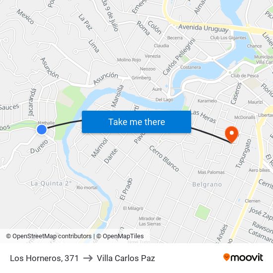 Los Horneros, 371 to Villa Carlos Paz map