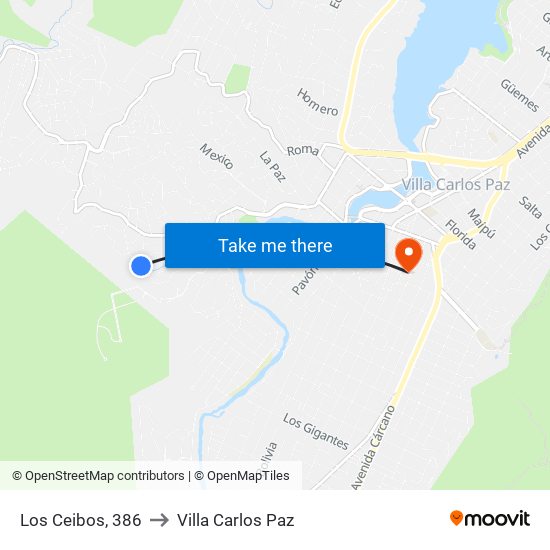 Los Ceibos, 386 to Villa Carlos Paz map