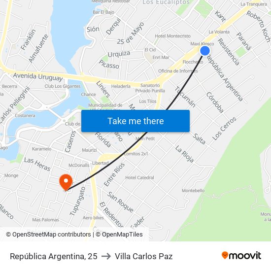 República Argentina, 25 to Villa Carlos Paz map