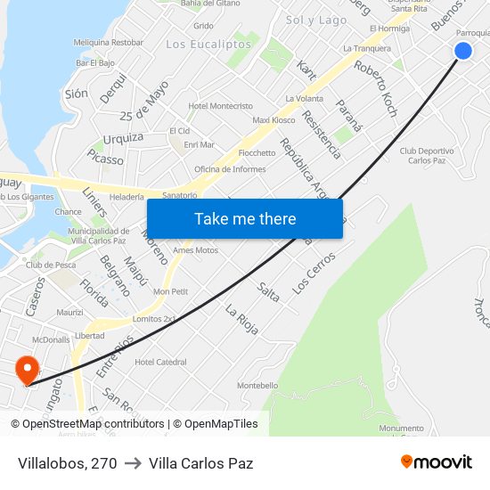 Villalobos, 270 to Villa Carlos Paz map