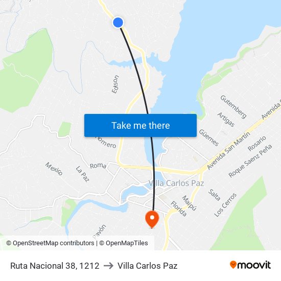 Ruta Nacional 38, 1212 to Villa Carlos Paz map