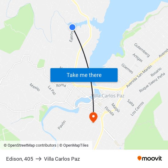 Edison, 405 to Villa Carlos Paz map