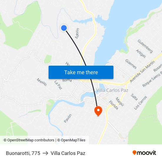 Buonarotti, 775 to Villa Carlos Paz map