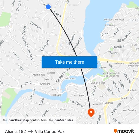 Alsina, 182 to Villa Carlos Paz map