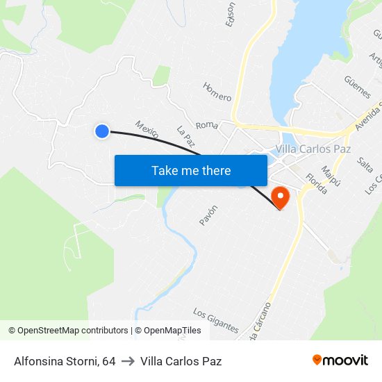 Alfonsina Storni, 64 to Villa Carlos Paz map