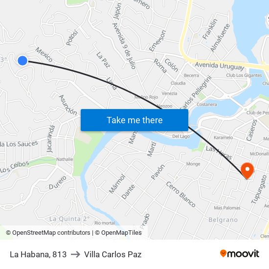 La Habana, 813 to Villa Carlos Paz map