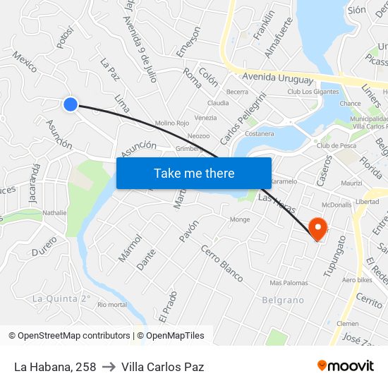 La Habana, 258 to Villa Carlos Paz map