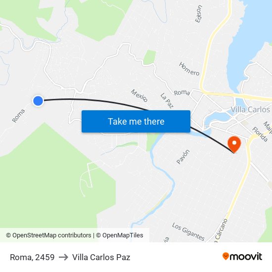 Roma, 2459 to Villa Carlos Paz map