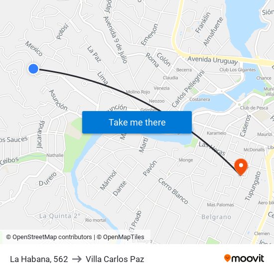 La Habana, 562 to Villa Carlos Paz map