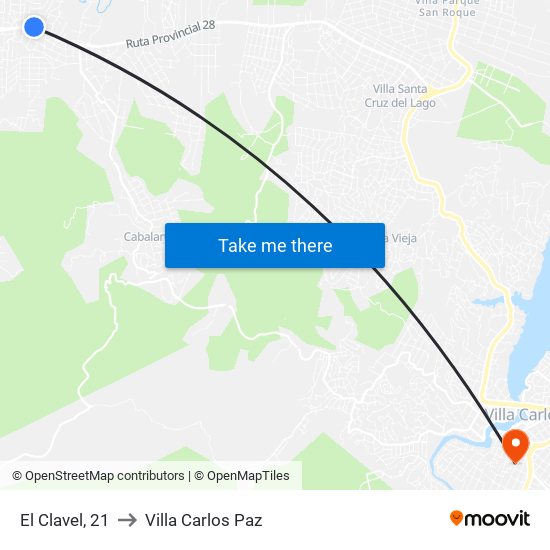 El Clavel, 21 to Villa Carlos Paz map