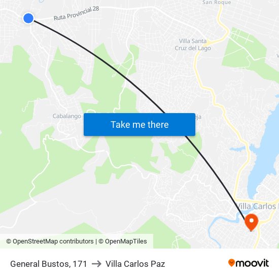 General Bustos, 171 to Villa Carlos Paz map