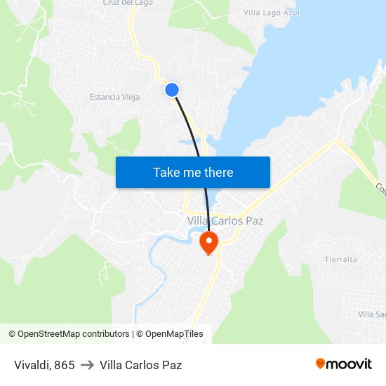 Vivaldi, 865 to Villa Carlos Paz map