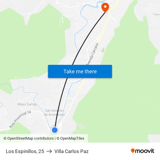 Los Espinillos, 25 to Villa Carlos Paz map