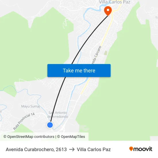 Avenida Curabrochero, 2613 to Villa Carlos Paz map