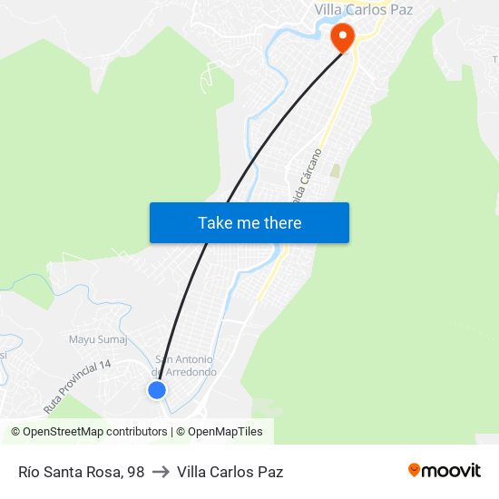 Río Santa Rosa, 98 to Villa Carlos Paz map