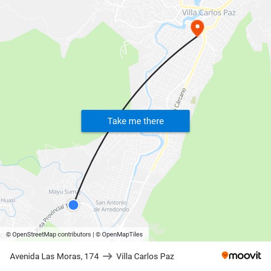 Avenida Las Moras, 174 to Villa Carlos Paz map