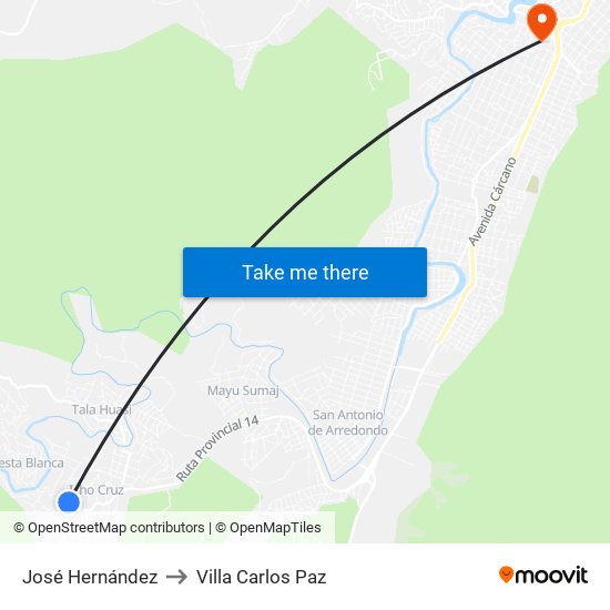 José Hernández to Villa Carlos Paz map