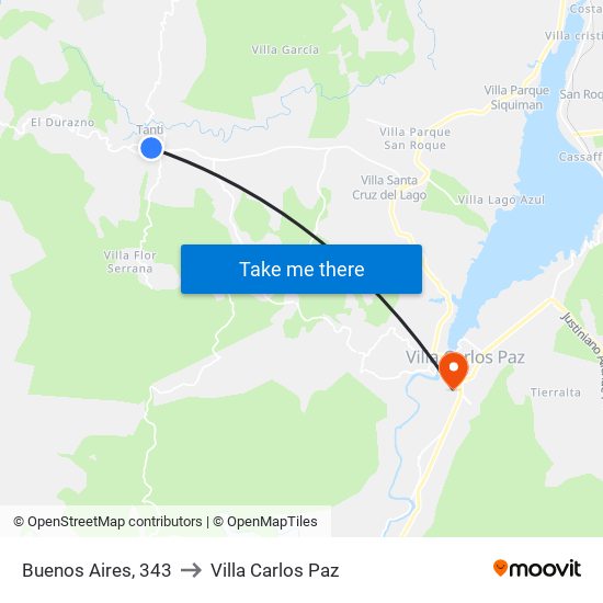 Buenos Aires, 343 to Villa Carlos Paz map