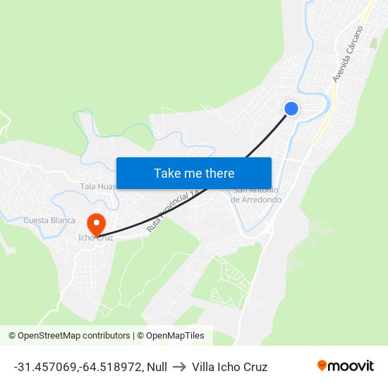 -31.457069,-64.518972, Null to Villa Icho Cruz map