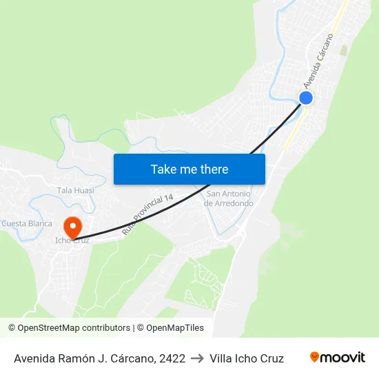 Avenida Ramón J. Cárcano, 2422 to Villa Icho Cruz map
