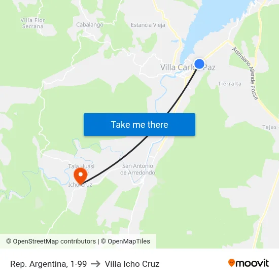 Rep. Argentina, 1-99 to Villa Icho Cruz map