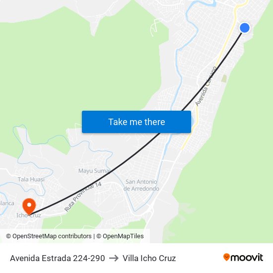 Avenida Estrada 224-290 to Villa Icho Cruz map