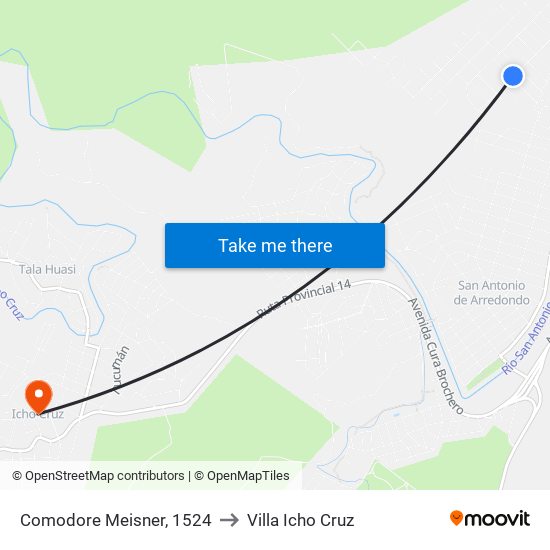 Comodore Meisner, 1524 to Villa Icho Cruz map