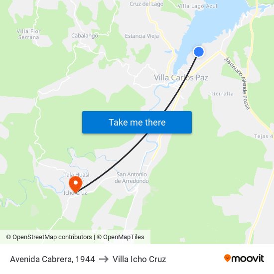 Avenida Cabrera, 1944 to Villa Icho Cruz map