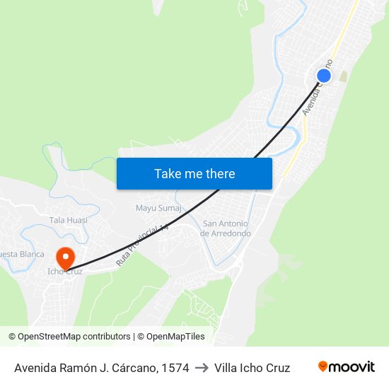 Avenida Ramón J. Cárcano, 1574 to Villa Icho Cruz map