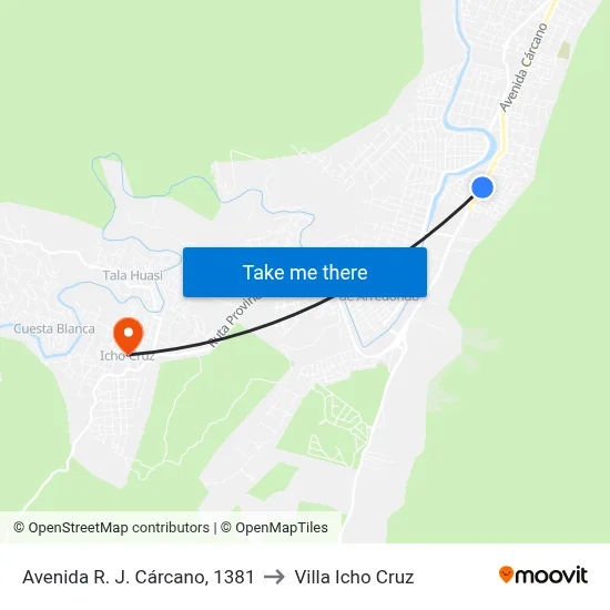 Avenida R. J. Cárcano, 1381 to Villa Icho Cruz map