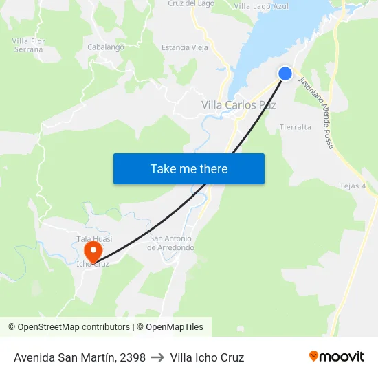 Avenida San Martín, 2398 to Villa Icho Cruz map