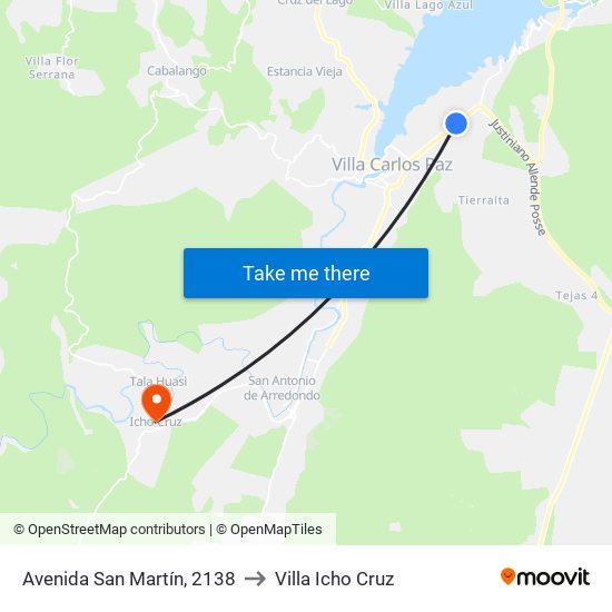 Avenida San Martín, 2138 to Villa Icho Cruz map