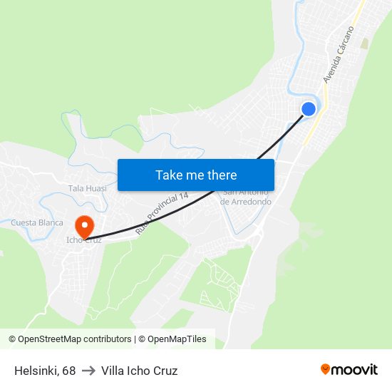 Helsinki, 68 to Villa Icho Cruz map