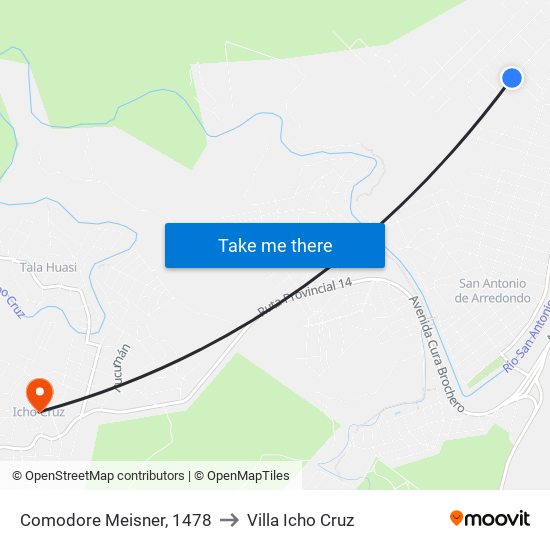 Comodore Meisner, 1478 to Villa Icho Cruz map