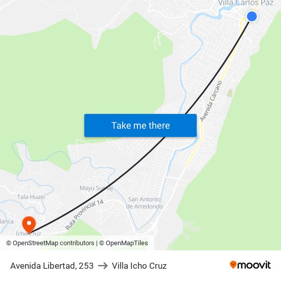 Avenida Libertad, 253 to Villa Icho Cruz map