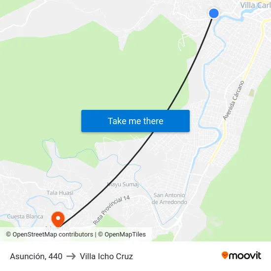 Asunción, 440 to Villa Icho Cruz map