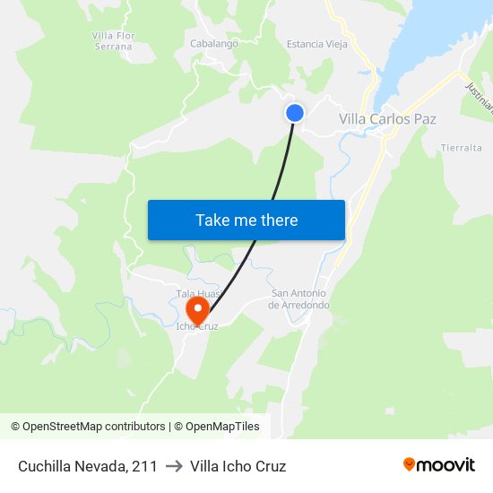 Cuchilla Nevada, 211 to Villa Icho Cruz map