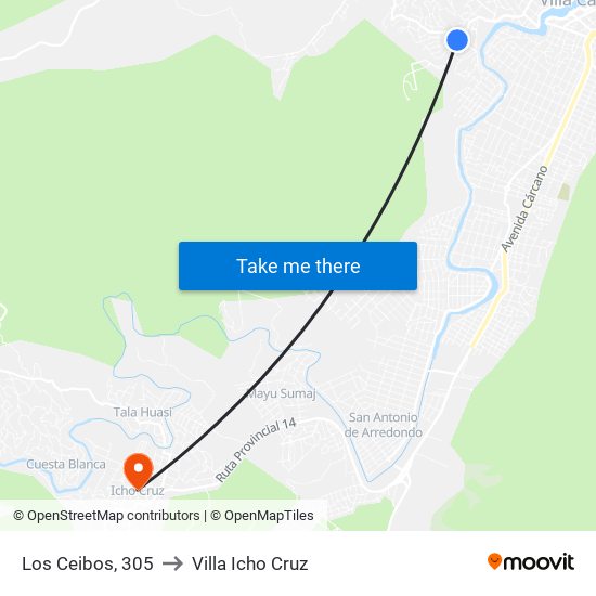 Los Ceibos, 305 to Villa Icho Cruz map