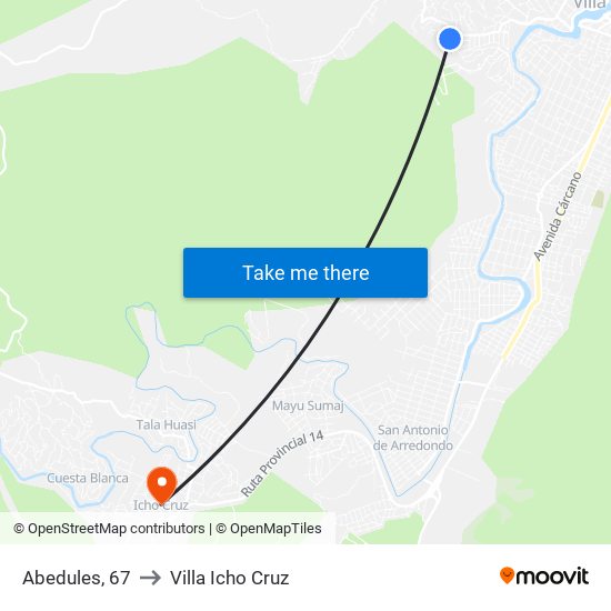 Abedules, 67 to Villa Icho Cruz map