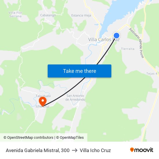 Avenida Gabriela Mistral, 300 to Villa Icho Cruz map